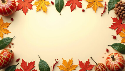 Seasonal Sukkot Frame with Autumn Leaves & Traditional Symbols for Personalized Messages