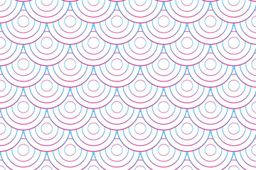 Seamless geometric pattern with repeating semicircles in light blue and pink lines. Modern, elegant, and perfect for backgrounds, textiles, wallpapers, and branding.