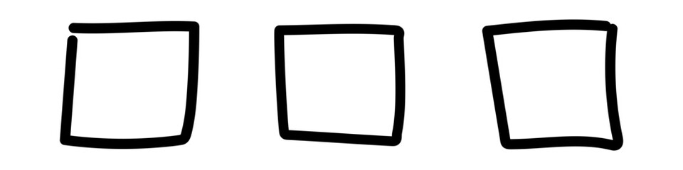 Three hand-drawn black ink square frames with varied thickness and style.