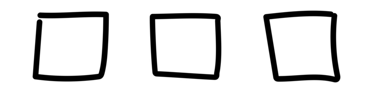 Three hand-drawn black ink square frames with varied thickness and style.