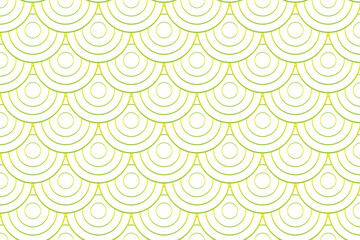 Seamless geometric pattern with repeating semicircles in green and yellow lines. Modern, elegant, and perfect for backgrounds, textiles, wallpapers, and branding.