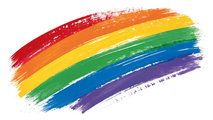 Bold, vibrant pride rainbow brushstrokes seamlessly blending across a white background, symbolizing diversity and unity.