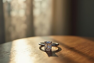 A Diamond Ring Sitting on Top of a Wooden Table - Generative AI