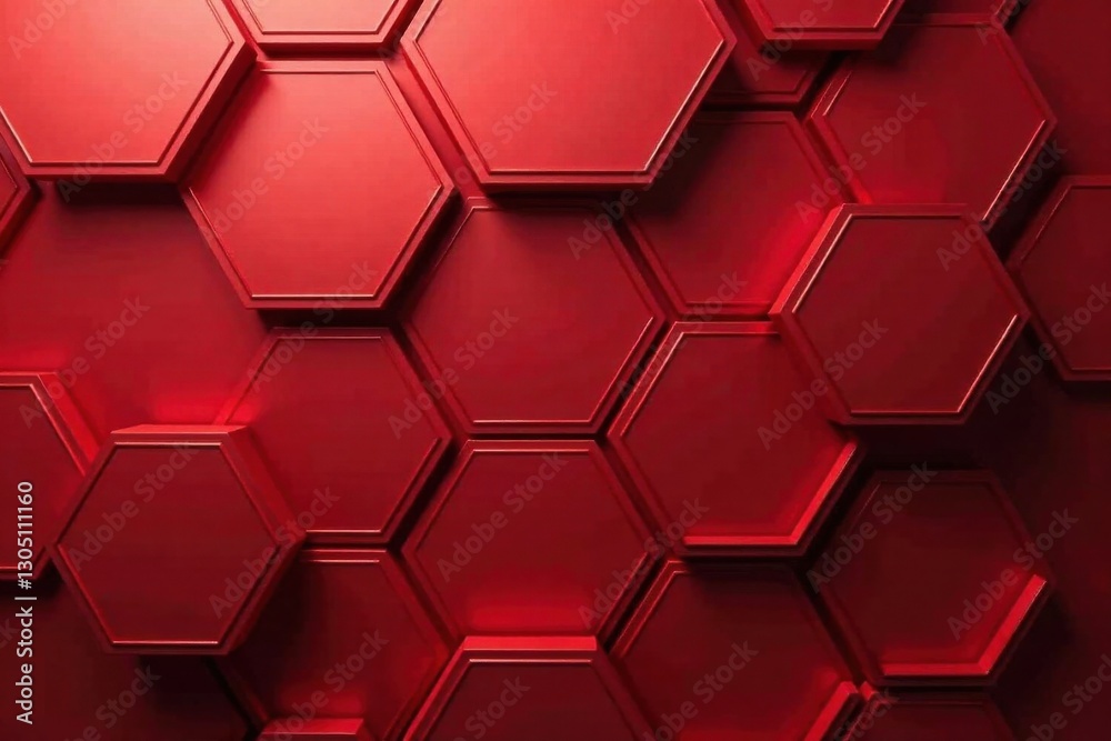 Wall mural abstract red hexagon pattern a seamless, 3d rendered geometric background texture ideal for modern d