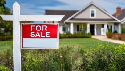 For sale sign in front of a house; space for text, housing, real estate, open house concept