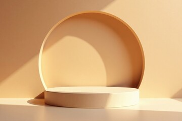 Pastel Minimalist Product Display with Circular Niche and Sunlit Platform