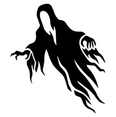 Black Silhouette of a Ghost with Hood and Flowing Sleeves, Evoking the Concept of Halloween, Eerie Spirits
