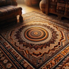 Woven Rug with Bold Patterns A woven rug with bold contrasting p