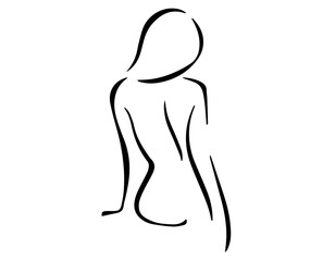 Silhouette of a Naked Woman Sitting, Minimalist and Simple Line Drawing Representing the Concept of Feminine Form, Beauty, and Simplicity in Art.

