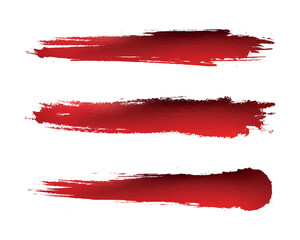 Three artistic red brush strokes on a white background, vibrant and bold, perfect for design and creative projects.