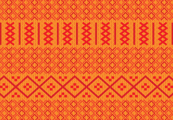 vector tejido México con adorno de greca geométrica en fondo anaranjado, Oaxaca