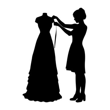 black silhouette dressmaker measuring dress form clip art preview