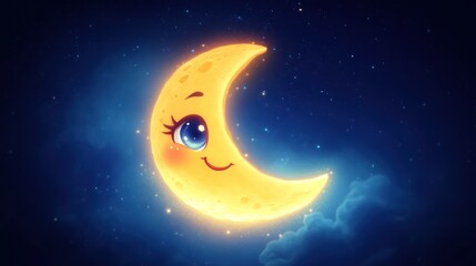 Fototapeta premium Cute moon in starry night sky