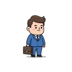Cartoon Businessman Holding Briefcase Standing on Isolated Background