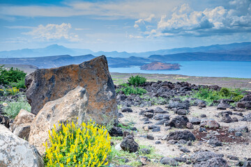 Ghoubbet al-Kharab sea gulf panorama with mountains in the background, Tajourah Djibouti © vadim.nefedov