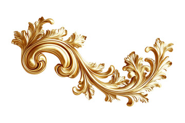 Golden decorative element, filigree, cut out, transparent background