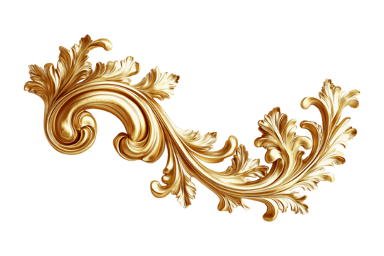 Golden decorative element, filigree, cut out, transparent background