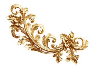Golden decorative element, filigree, cut out, transparent background