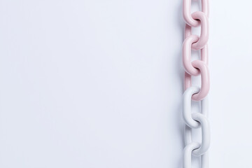 Obraz premium Colorful chain links in pink and white placed against minimalist background with copy space