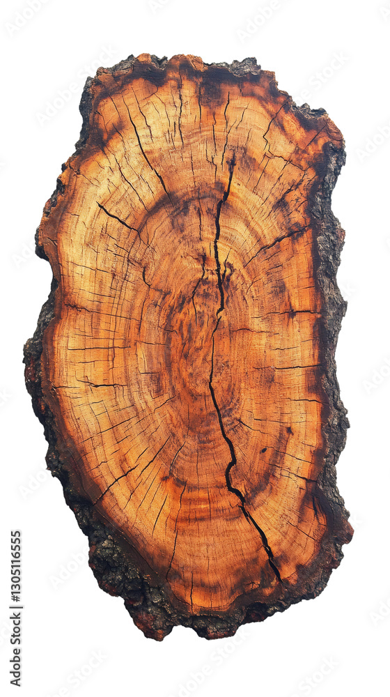 Poster Close-up of a slice of a tree trunk with visible growth rings, isolated on a transparent background