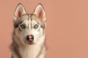 Obraz premium Siberian Husky dog on minimalistic colorful background with Copy Space. Perfect for banners, veterinary ads, pet food promotions, and minimalist designs.