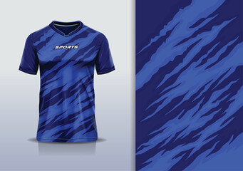 T-shirt mockup abstract texture grunge texture sport jersey design for football, soccer, racing, esports, running, in blue color