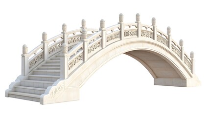 Ornate Traditional Chinese Stone Bridge Isolated on White Background