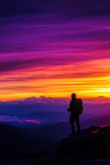 Fototapeta premium silhouette of a man standing on a mountain top