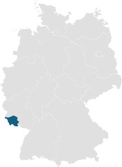 gray map of germany with 16 separated federal states, Saarland highlighted blue 