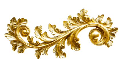 Golden decorative element, filigree, cut out, transparent background