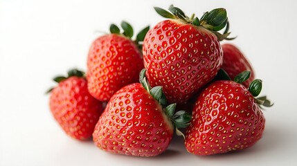 Ripe strawberries piled on white background