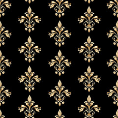 Elegant gold floral pattern on a black background, suitable for luxurious designs and d&eacute;cor.