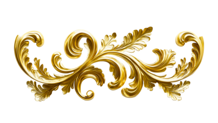 Golden decorative element, filigree, cut out, transparent background