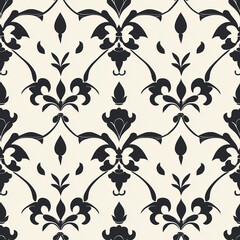 Classic damask pattern in black and cream, perfect for elegant decor or textiles.