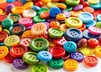 Close-up of Colorful Buttons Arranged on a Pristine White Background