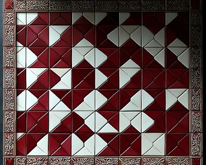 Geometric Red & White Tile Design