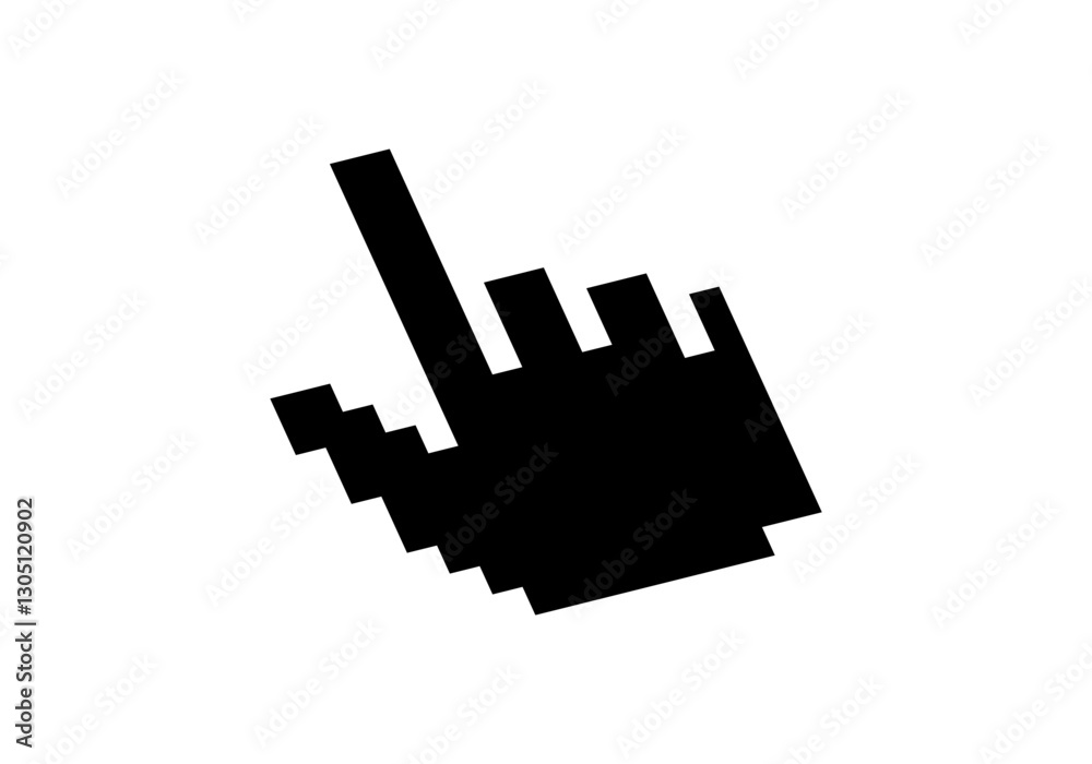 Poster a simple black and white icon of a hand cursor pointer, often used to indicate clickable areas on sc