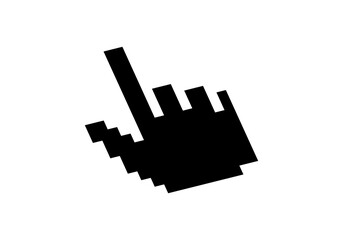A simple black and white icon of a hand cursor pointer, often used to indicate clickable areas on screens.