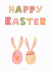 Fototapeta premium Happy Easter in green pink and beige colors 3