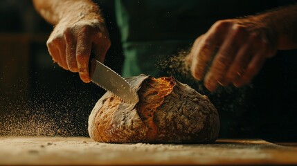 Art of Slicing Freshly Baked Sourdough Bread