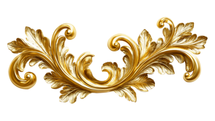 Golden decorative element, filigree, cut out, transparent background