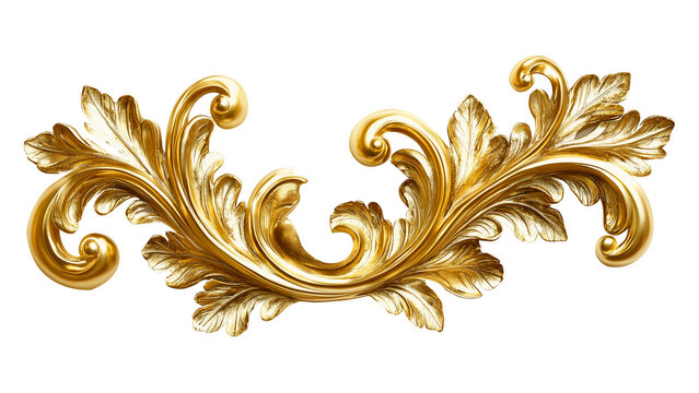 Golden decorative element, filigree, cut out, transparent background
