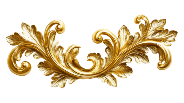 Golden decorative element, filigree, cut out, transparent background