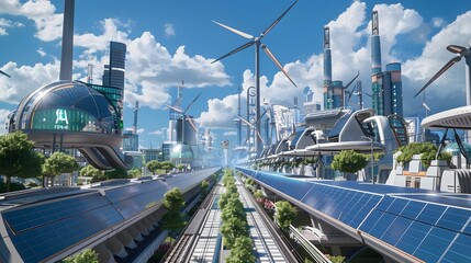 Futuristic Sustainable Transportation Hub Powered by Renewable Energy Sources