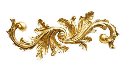 Golden decorative element, filigree, cut out, transparent background