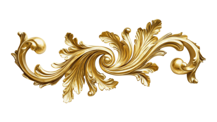 Golden decorative element, filigree, cut out, transparent background