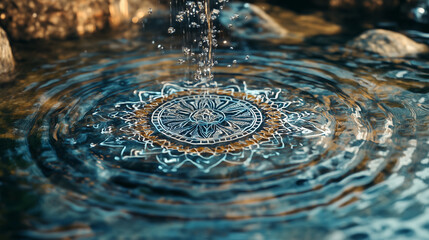 The sound vibrations of a mantra forming geometric patterns in water