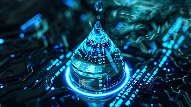Digital Water Drop: Futuristic Technology and Data Visualization