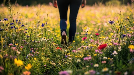 Serene Walk Through Colorful Wildflower Meadow in Soft Late Afternoon Light
