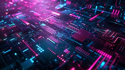 Fototapeta premium Neon Circuit Board: Abstract Digital Technology